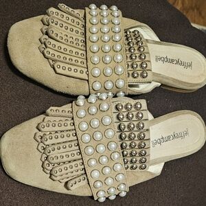 Jeffrey Campbell Beige Pearl and Studded Mules